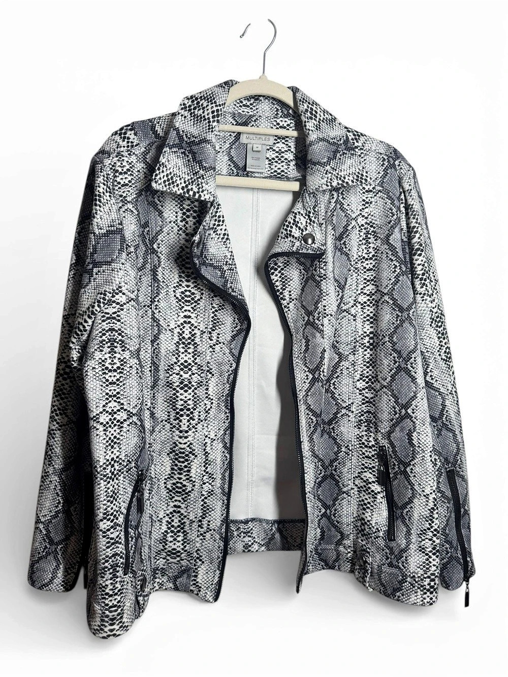 Multiples Snakeskin Print Moto Jacket Gray & Black Size 1X